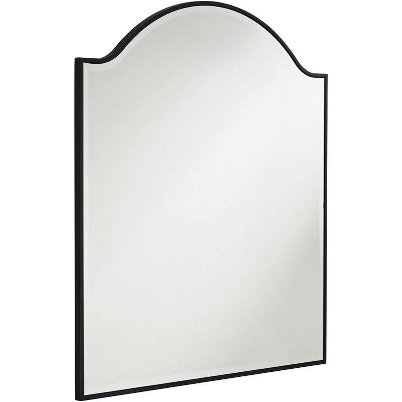 Noble Park Arch Top Square Vanity Decorative Wall Mirror Modern Industrial Beveled Matte Black Frame 31 1/2" Wide for Bathroom Bedroom Living Room