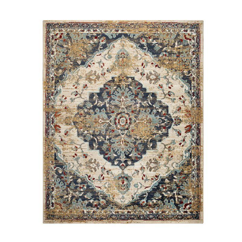 Abena Blue-Cream Traditional Medallion 8' x 10' Area Rug