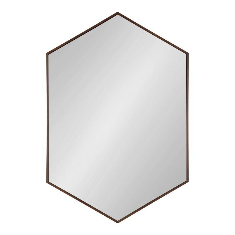 Kate and Laurel All Things Decor 24.75" x 36.75" Rhodes Framed Hexagon Wall Mirror Walnut Brown : Modern Style, No Assembly Required
