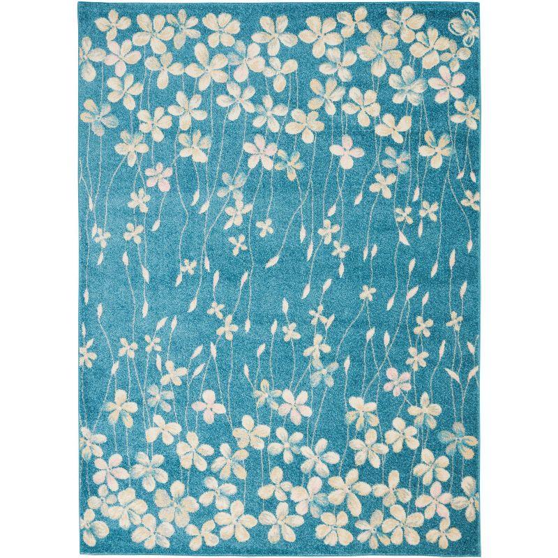 Nourison Tranquil 4' X 6' Turquoise Area Rug Bohemian Botanical Vine and Bloom by Nourison