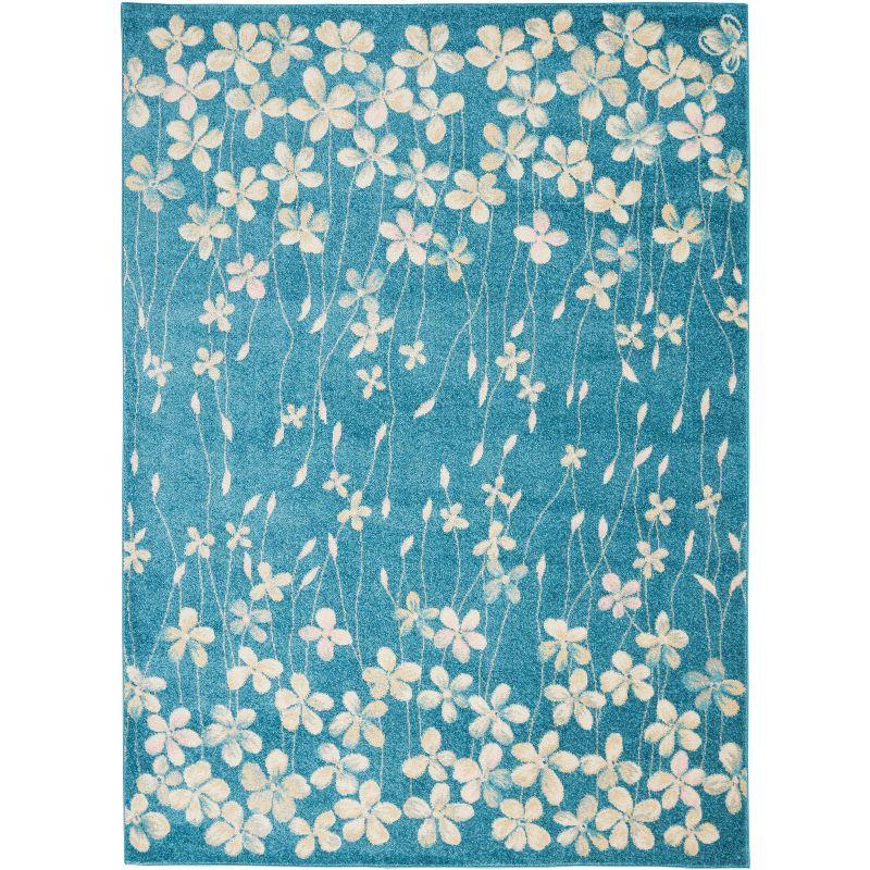 Tranquil Turquoise Floral Viscose 5'3" x 7'3" Area Rug