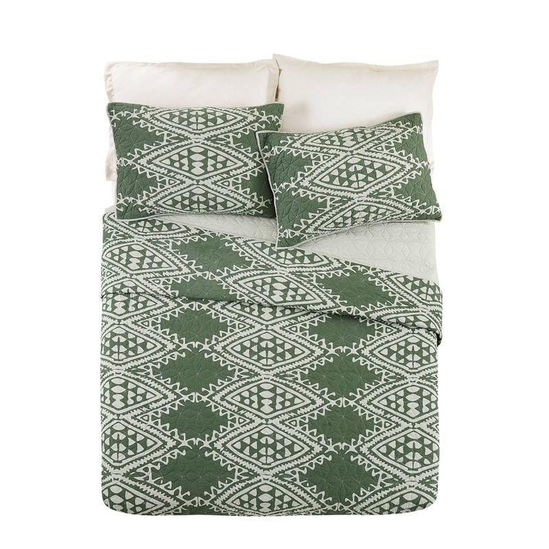 Aisha Green and Gray Cotton King Quilt Set