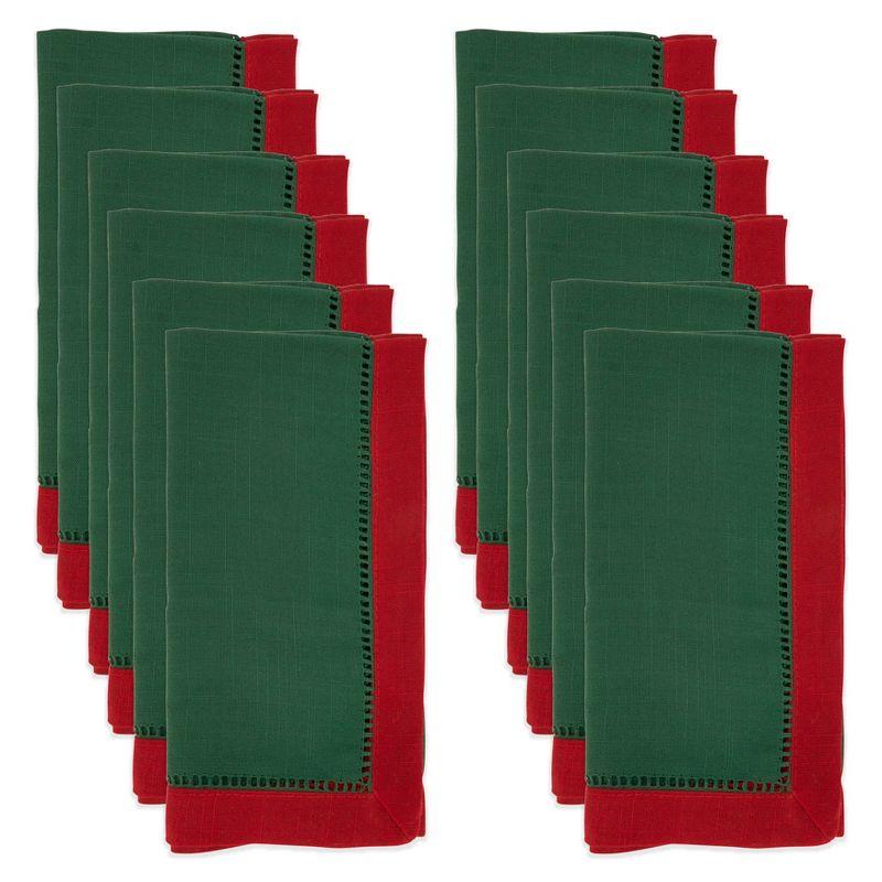 Jasper Green and Red Two-Tone Hemstitch Napkins, Set of 12