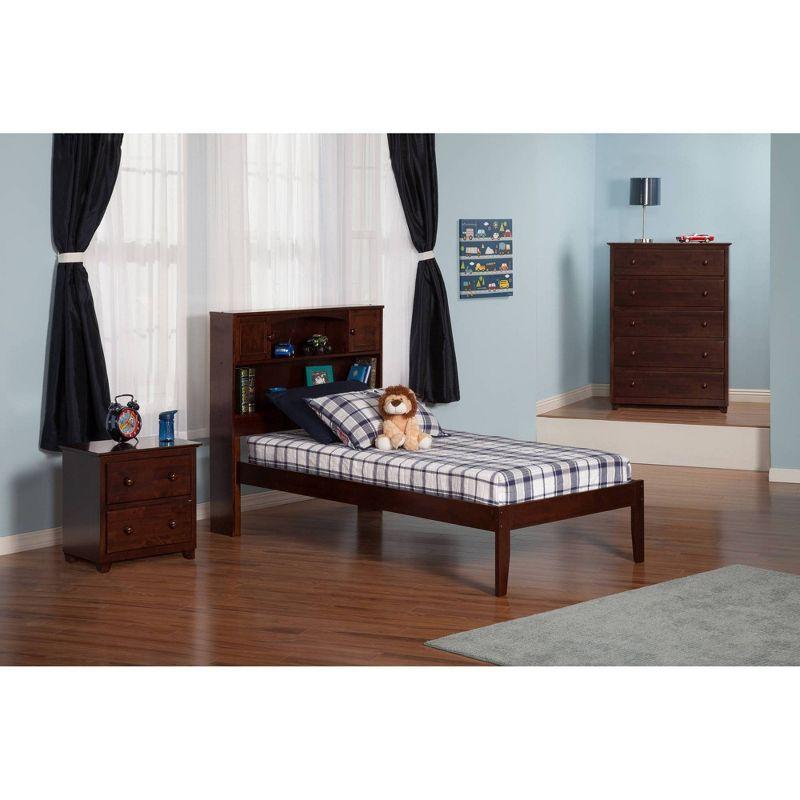 Walnut Twin Platform Bed with Bookcase Headboard and Storage