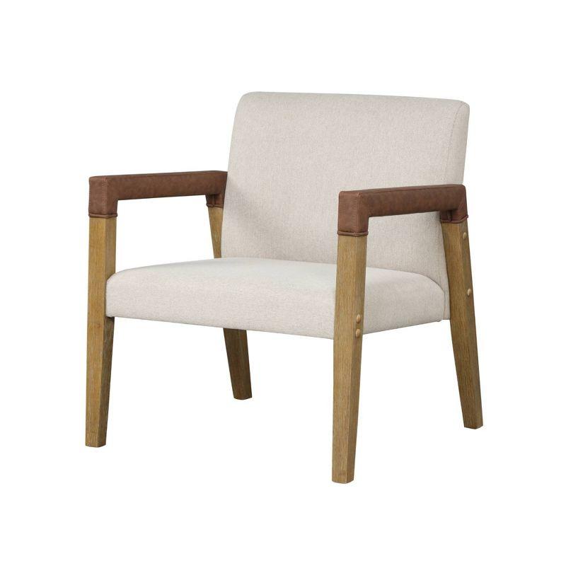 Nathan James Set of 2 Hudson Wood and Faux Leather Accent Chairs Flax