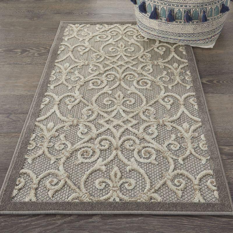 Nourison Aloha Contemporary Scroll Flatweave High-Low Indoor Outdoor Area Rug Natural 2'8" x 4'