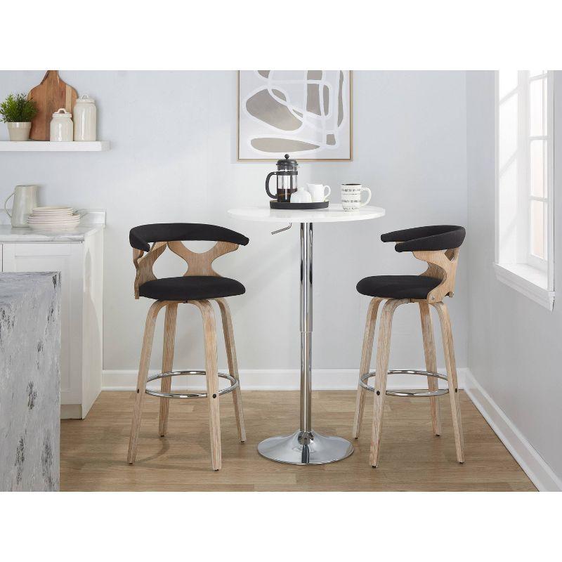 LumiSource Set of 2 Gardenia Barstools White Wash/Charcoal: Contemporary Swivel Counter Height Stools with Backs