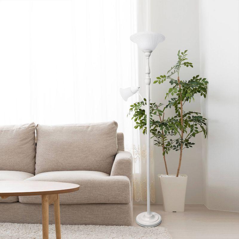 Torchiere Floor Lamp with Reading Light and Marble Glass Shades White - Lalia Home: Adjustable, UL Listed, Metal Body