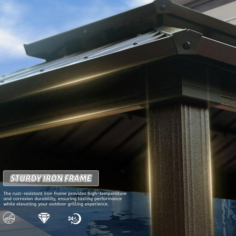 HomeViewto Hardtop Grill Gazebo, Outdoor BBQ Gazebo With Double Galvanized Steel Roof, Patio Grill Canopy With 2 Cabinets And Ceiling Hooks For Backyard, Lawn, Garden