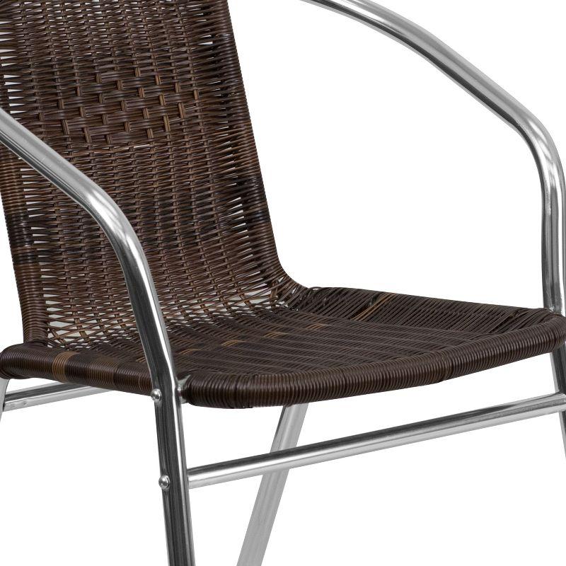 Elegant Silver Aluminum & Dark Brown Rattan Indoor-Outdoor Dining Chair