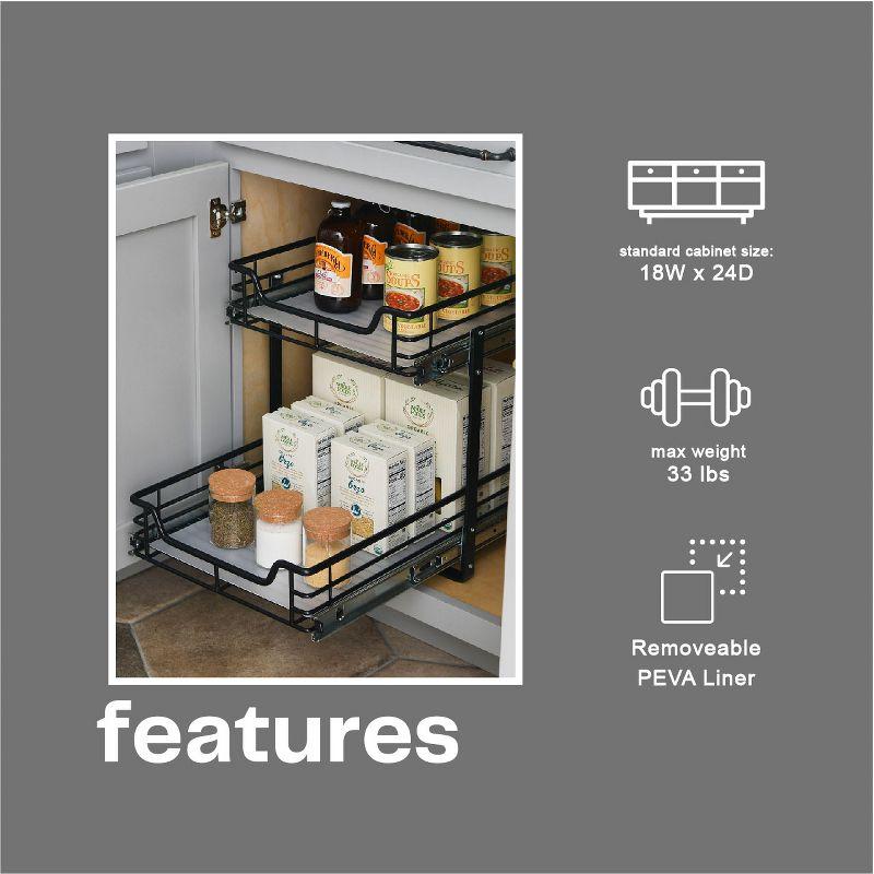 Glidez Multipurpose Paint-Finished Steel Pull-Out/Slide-Out Storage Organizer with Plastic Liners - Dual-Slide 2-Tier Design - Black