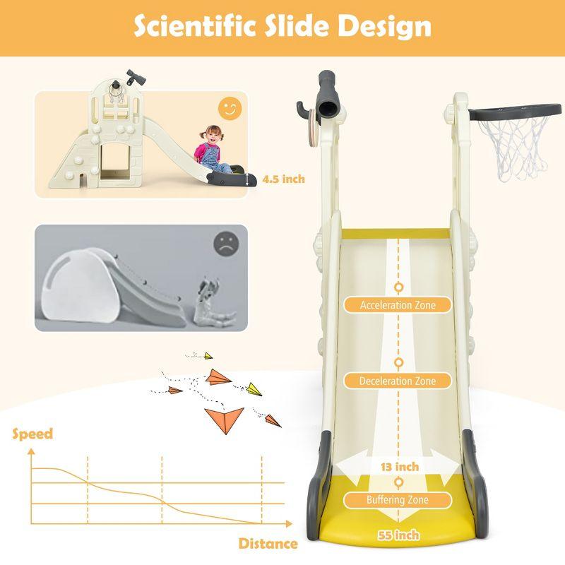 Costway 6-In-1 Large Slide for Kids Toddler Climber Slide Playset w/ Basketball Hoop Yellow