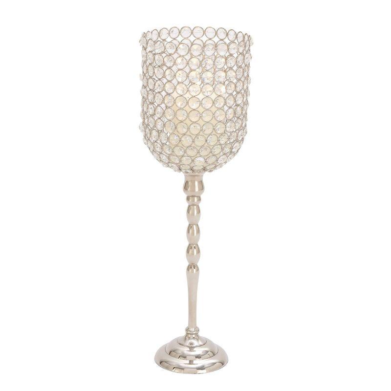 19" x 6" Glam Inverted Bell Shaped Aluminum Iron and Crystal Candle Holder - Olivia & May: Luxury Tabletop Votive Stand