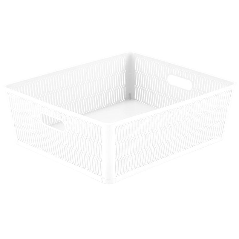 Simplify 2pk Large Slide and Stack Storage Shallow Totes White: Polypropylene Sliding Bins, Decorative Storage, 975 Volume