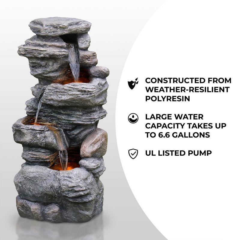 Teamson Home 39.37" Outdoor Faux Stone 4-Tier Water Fountain with LED, Gray