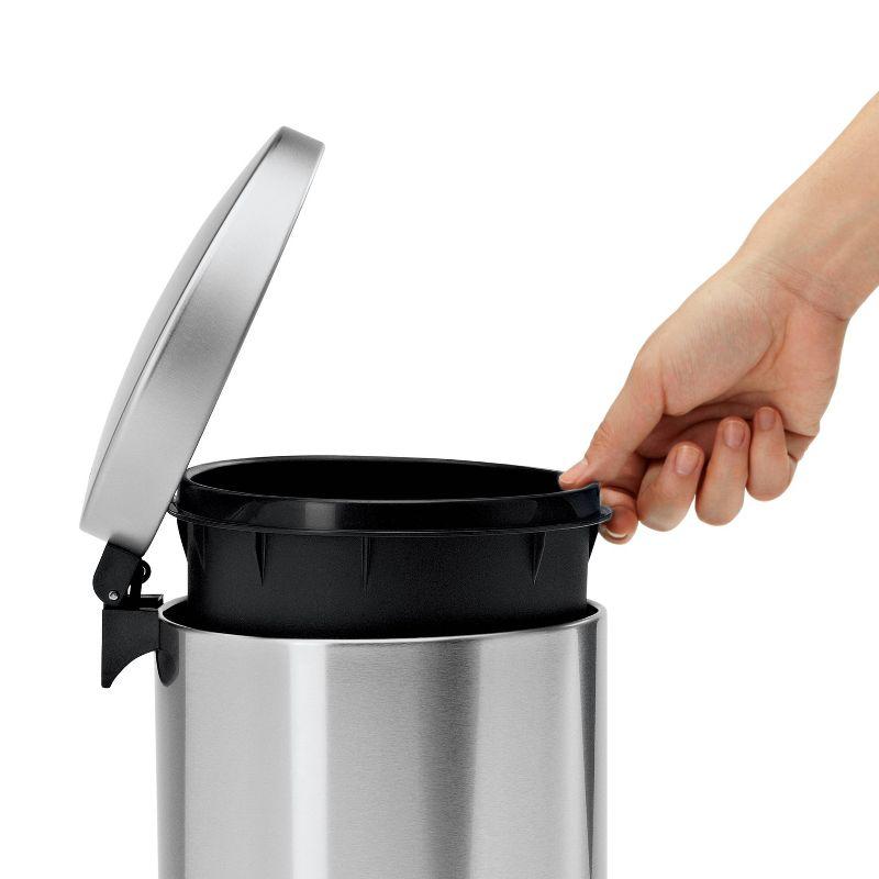 Compact Brushed Stainless Steel Semi-Round Trash Can with Pedal, 1.6 Gal