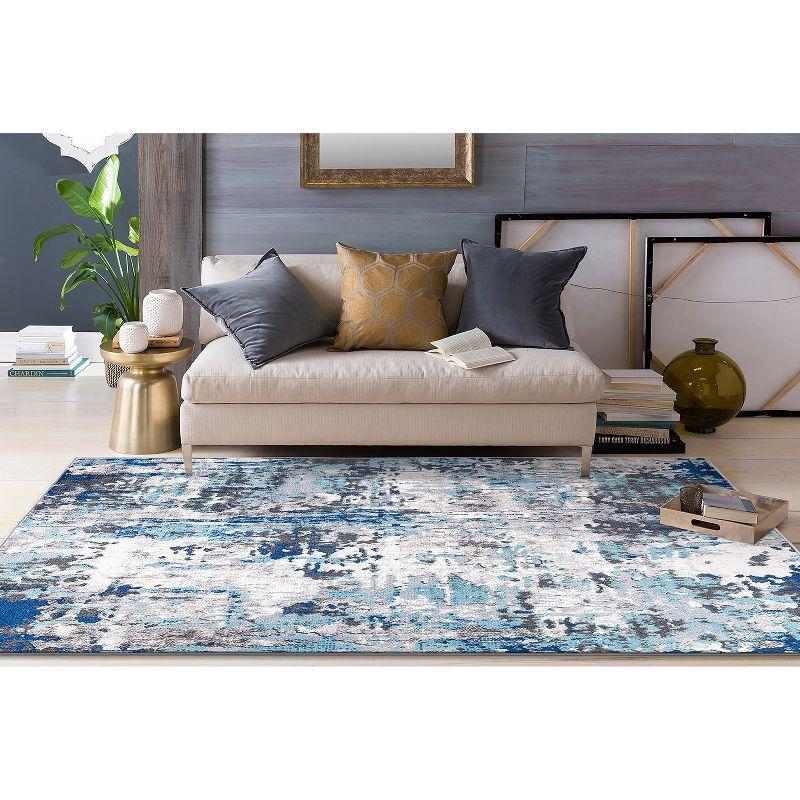 World Rug Gallery Distressed Modern Abstract Area Rug - Blue 5' x 7':  Stain-Resistant,  Low Pile,  Machine Made,  Indoor