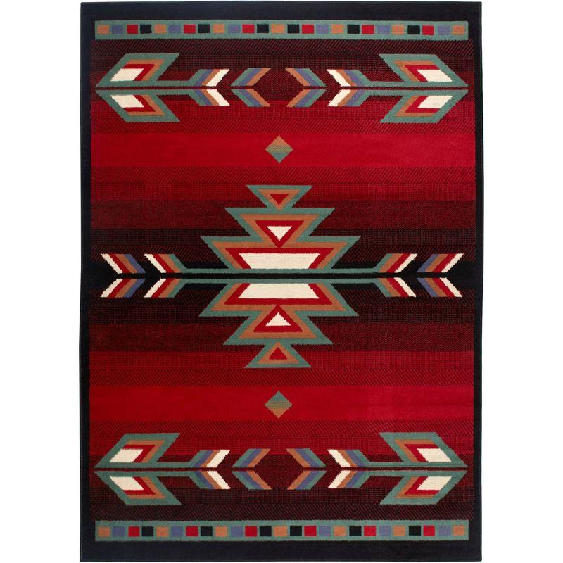 Southwestern Geometric Black and Red Rectangular Area Rug