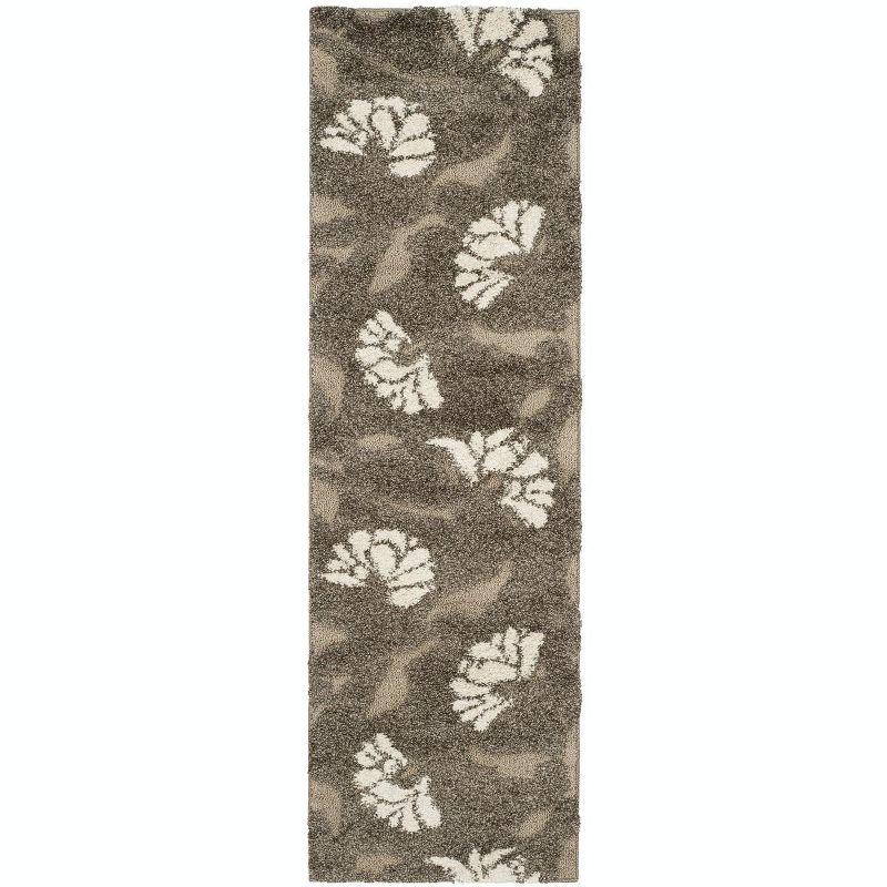 Elegant Smoke and Beige Floral Shag Runner Rug, 2'3" x 8'