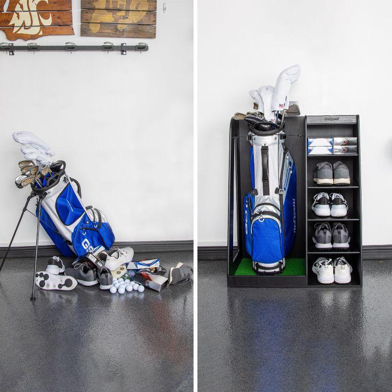 GoSports Premium Wooden Freestanding Golf Bag Organizer and Storage Rack