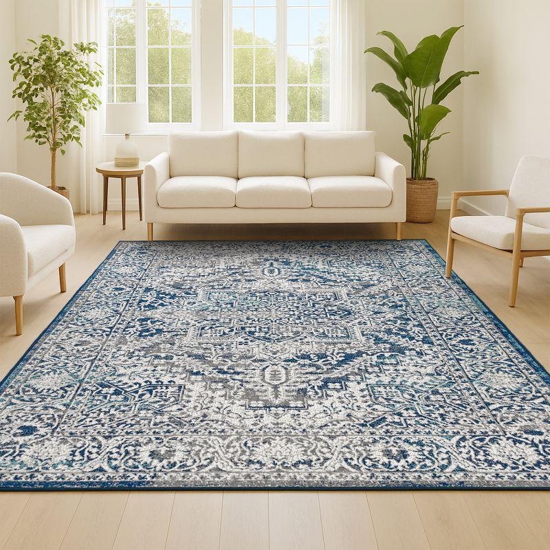 5'x8' Modern Vintage Medallion Area Rug, Navy /Light Grey - JONATHAN Y