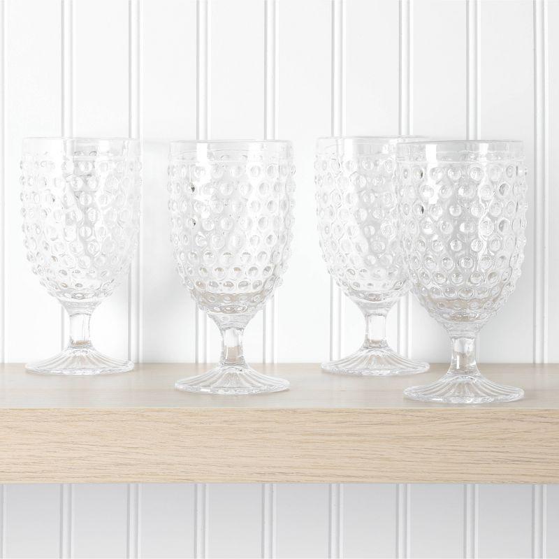 Martha Stewart Chauncey 4-Pack 14.2 oz Hobnail Handmade Glass Goblet - Pink