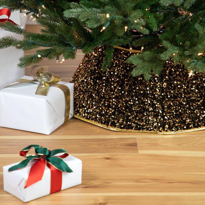 Gold Sequins Hexagonal Christmas Tree Collar with Metallic Trim