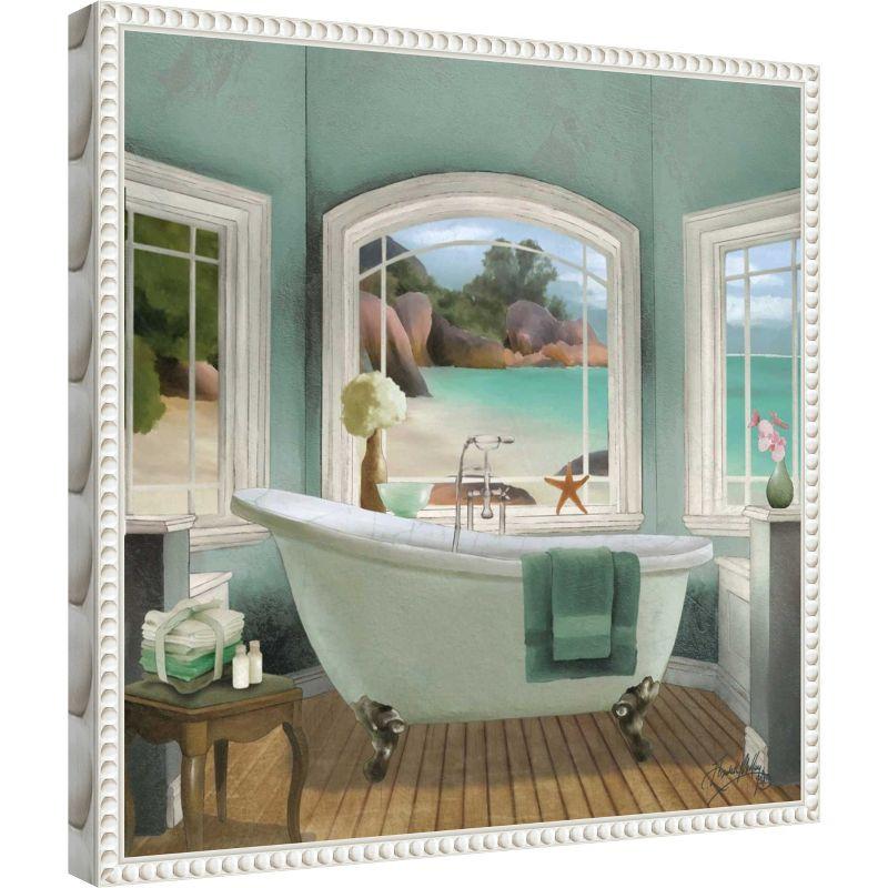 Oceanview Bath II White Framed Canvas Wall Art