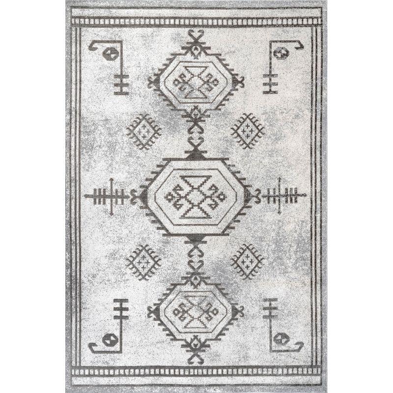 Nuloom Kyleigh Pet Friendly Machine Washable Southwestern Area Rug, 4' x 6', Light Grey