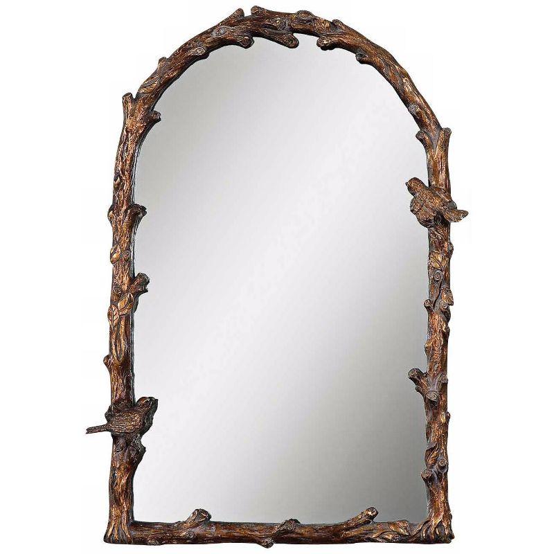 Uttermost Arched Top Vanity Accent Wall Mirror Rustic Antique Gold Gray Metal Frame 26" Wide for Bathroom Bedroom Living Room Home