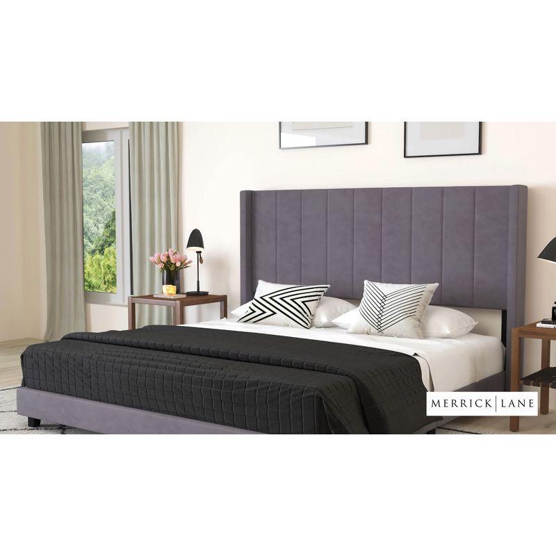 Merrick Lane Modern Upholstered Platform Bed Frame with Padded, Tufted Wingback Headboard and Wood Support Slats, No Box Spring Required