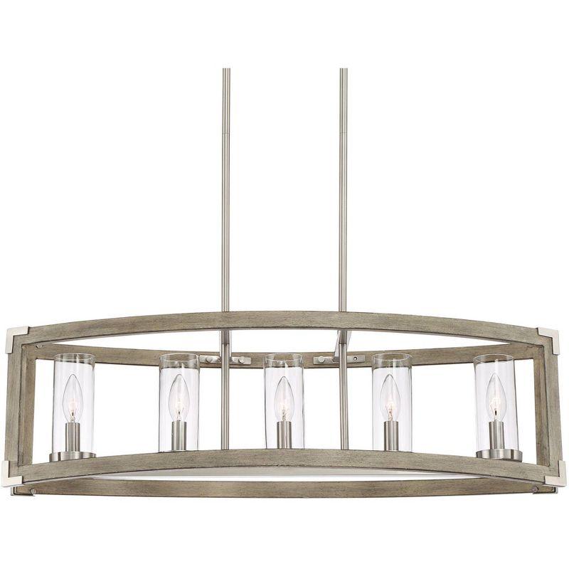 Possini Euro Design Kerr Wood Brushed Nickel Island Pendant Chandelier 32 3/4" Wide Modern Clear Glass Shade 5-Light Fixture for Dining Room Kitchen