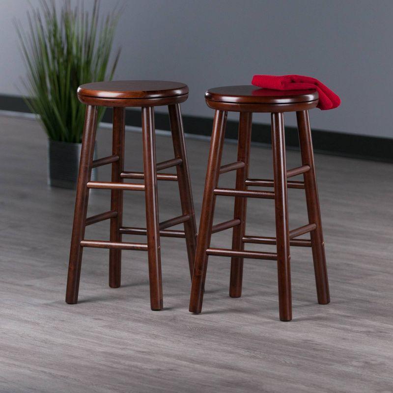 Transitional 25" Walnut Wood Swivel Counter Stools, Set of 2