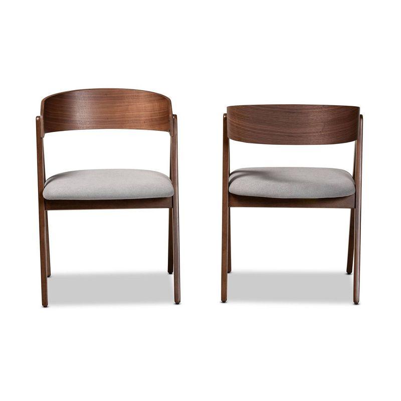 2pc DantonFabric Upholstered Wood Dining Chair Set Gray/Walnut Brown - Baxton Studio: Curved Backrest, Angled Legs