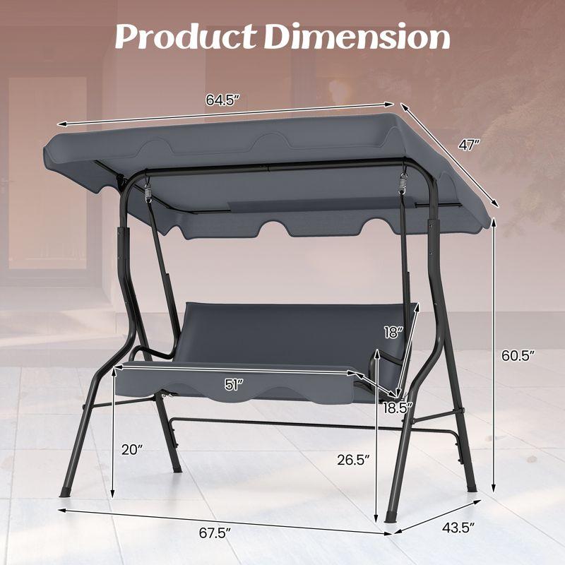 Costway Patio 3 Seats Canopy Swing Glider Hammock Steel Frame Cushioned Backyard Grey