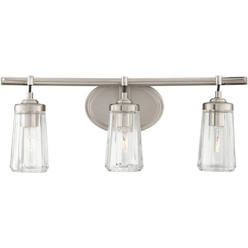 Minka Lavery Industrial Wall Light Brushed Nickel Hardwired 24" 3-Light Fixture Clear Tapered Glass for Bathroom Living Room