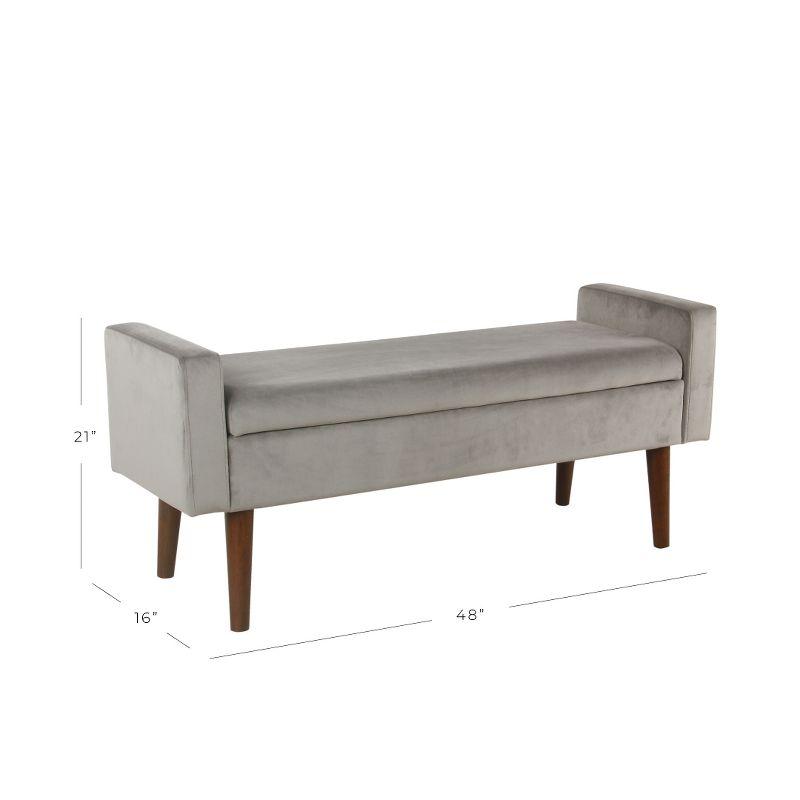 Gray Velvet Mid-Century Modern Storage Bench