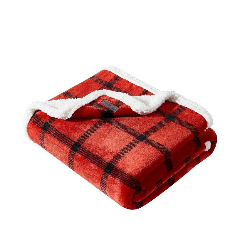 Red Plaid Reversible Sherpa Fleece Throw Blanket