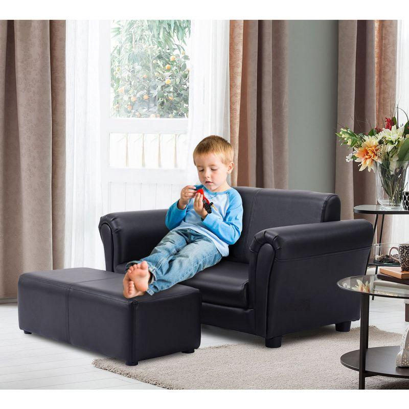 Tangkula Kids Sofa Upholstered Lounge Children Couch Ottoman w/ Armrest