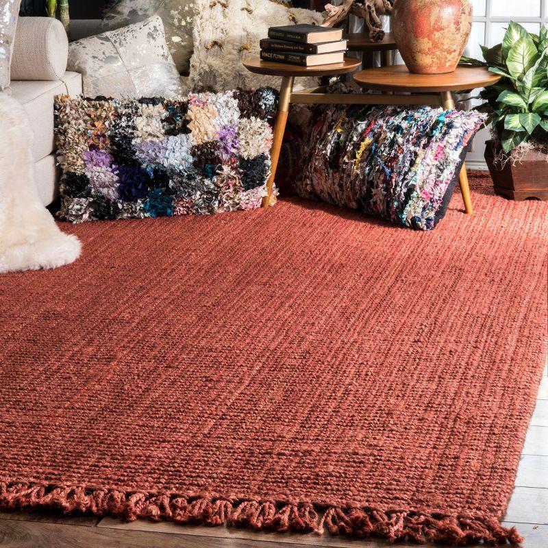 Nuloom 6x9 Daniela Jute Tassel Hand Woven Indoor Area Rug, Brick, Solid Chunky Farmhouse Design, Natural Fiber BedroomLiving Room
