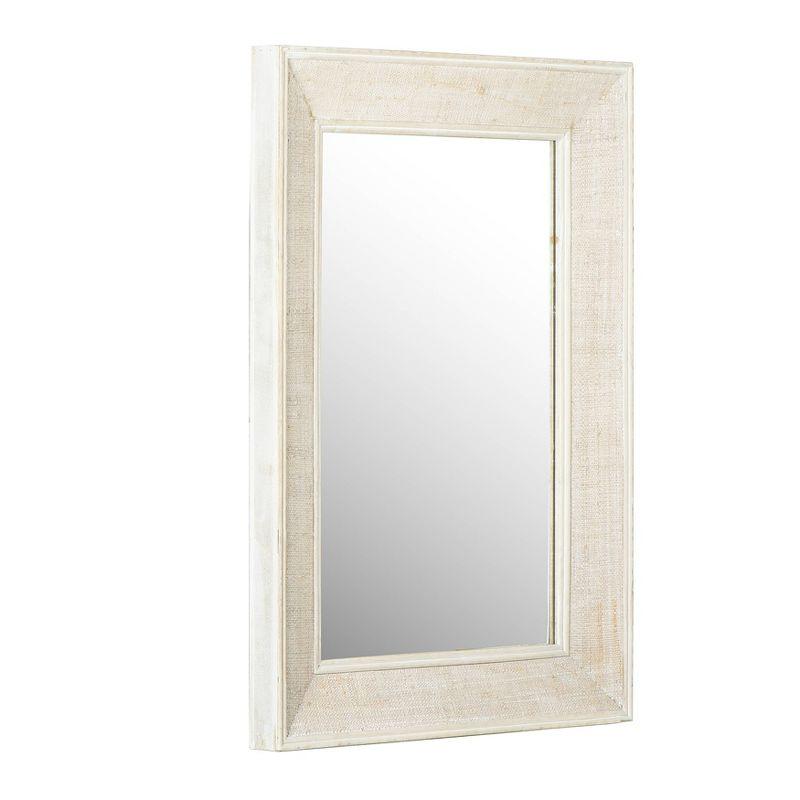 Rectangle Wall Mirror with Rattan Detail White - Storied Home: Coastal Style, Firwood & Glass, No Assembly Required