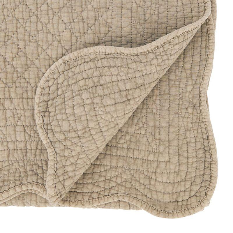 Taupe Cotton Quilted Table Runner with Scalloped Edges