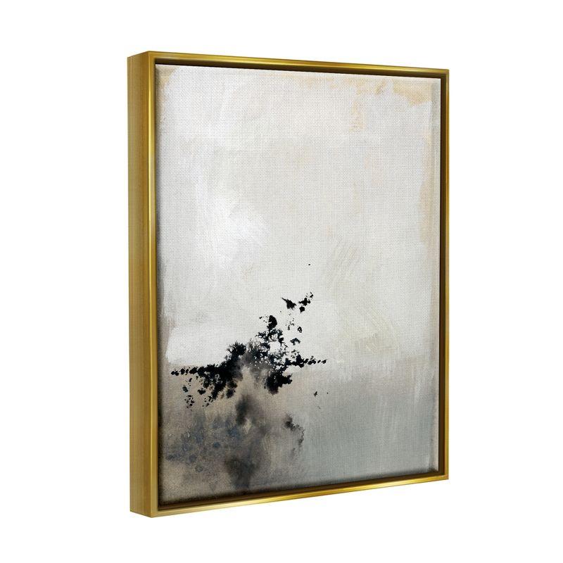 Stupell Industries Minimal Neutral Abstract Painting Black Splatter Gold Floater Framed Canvas Wall Art, 16 x 20
