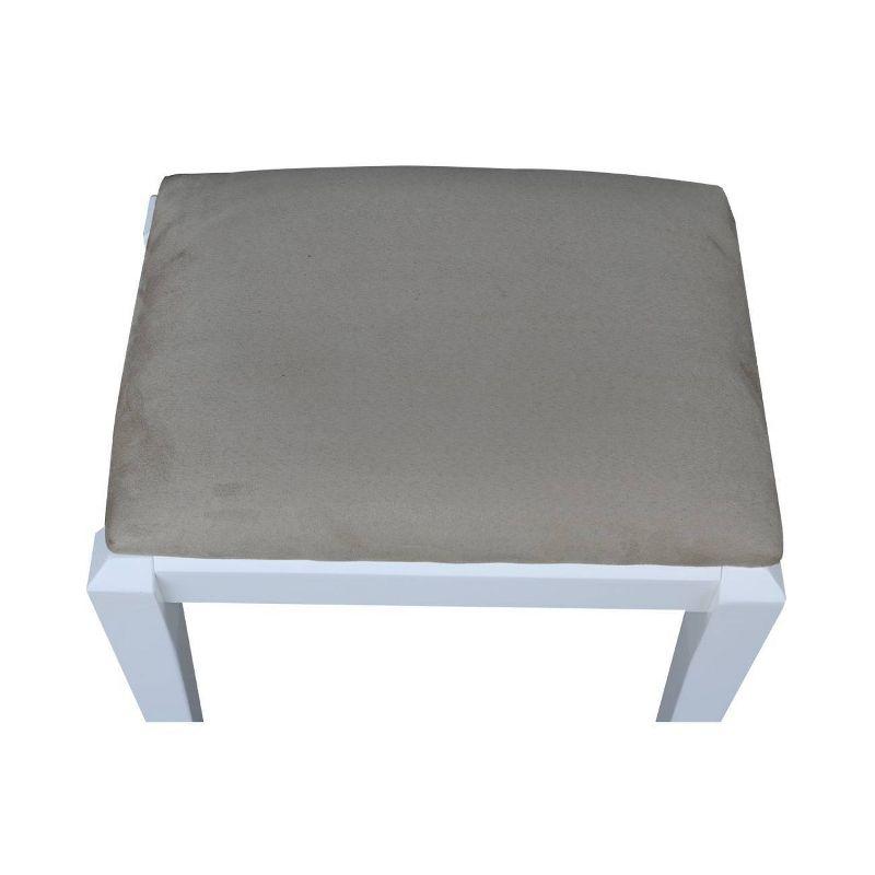 Gray Microfiber Upholstered Vanity Bench with White Frame