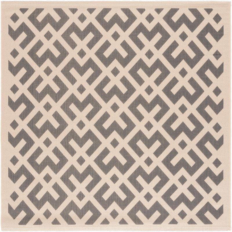 Navy and Beige 95'' Square Synthetic Easy-Care Area Rug