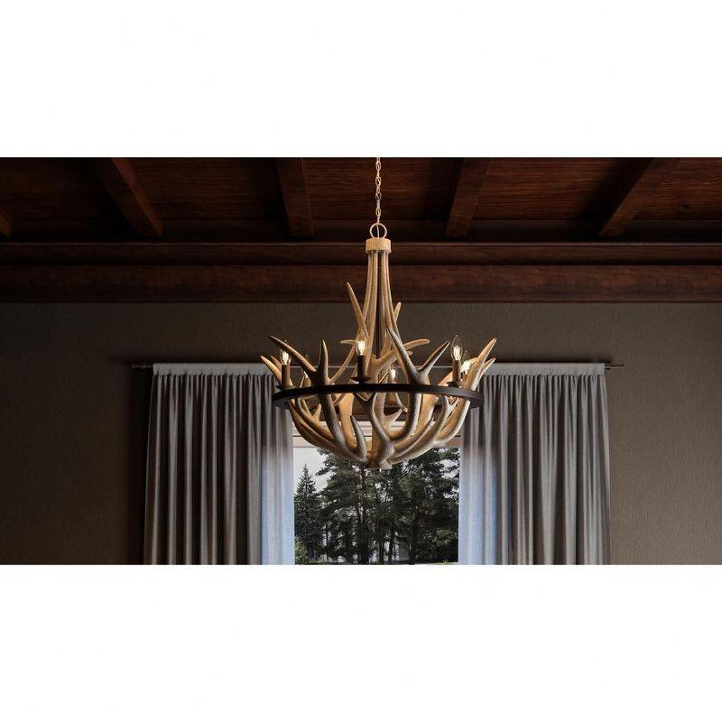 Rustic Antler-Inspired Black Steel 6-Light Chandelier