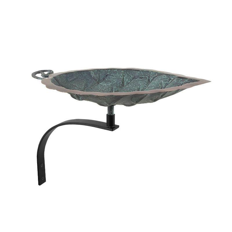 Aspen Leaf Copper Birdbath with Wall Mount Bracket