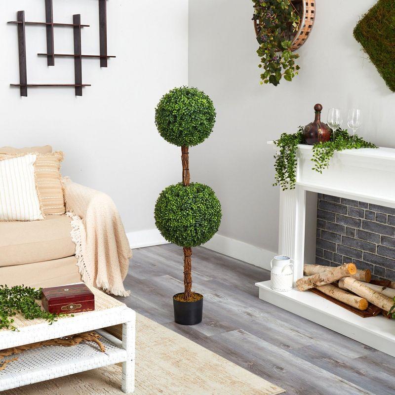 Nearly Natural 4.5-ft Boxwood Double Ball Topiary Artificial Tree (Indoor/Outdoor)