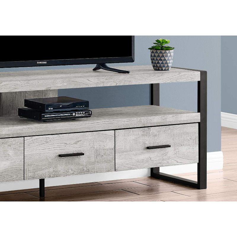 Monarch Specialties Tv Stand 60 Inch Console Media Entertainment Center Storage Drawers Metal Laminate Grey Black Contemporary Modern