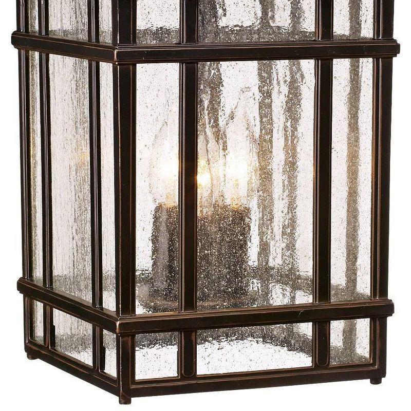 Kathy Ireland Art Deco Outdoor Hanging Light Rubbed Bronze 16 1/2 Seeded Glass Panels Damp Rated for Exterior House Porch Outside